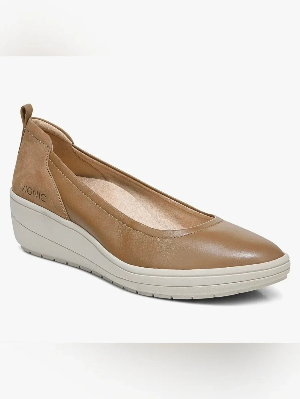 Vionic Jacey Orthotic Comfort Slip-On Wedges Toffee Size 7.5